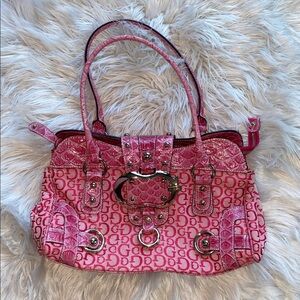 Guess Vintage Pink Monogram Purse with Python Faux Leather & Silver Hardware